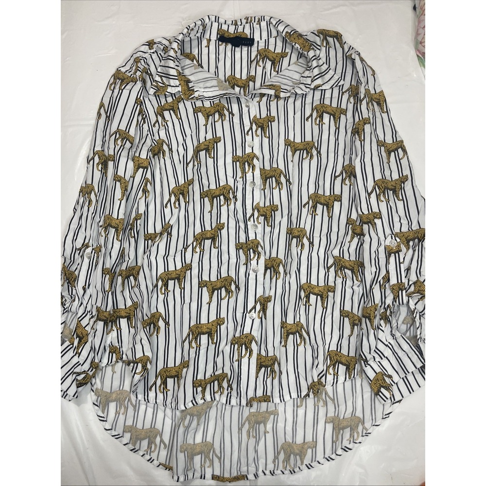 Jane & Delancey Women's Long Sleeve Button Down Blouse Cheetah Pattern Size L